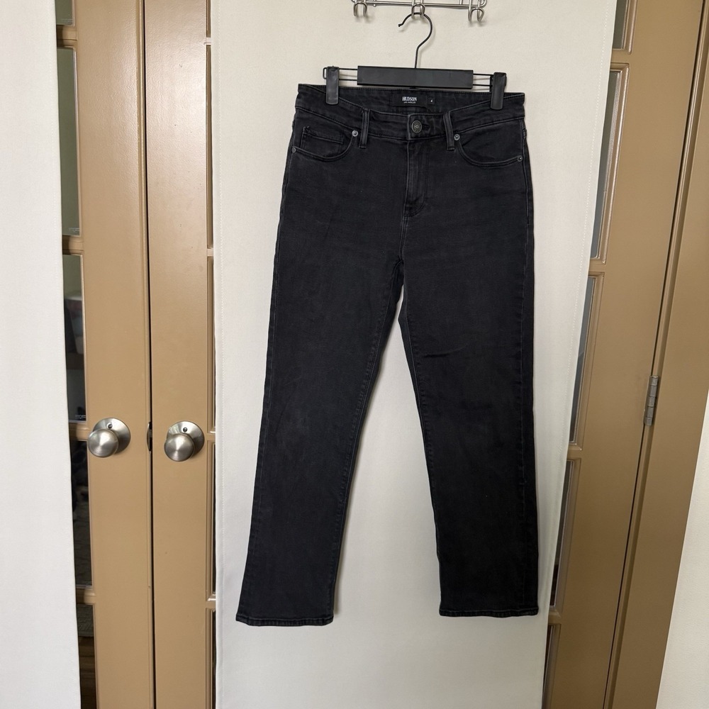 Hudson Womens 4 Black Mid Rise Straight Leg Denim Jeans Pants Bottoms